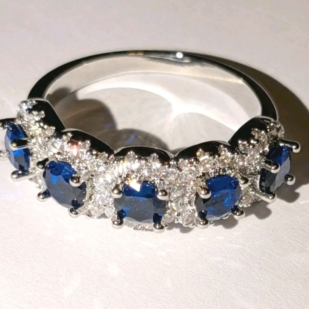 3.5ct Lab-Created Blue Sapphire Band Half Eternity Halo 14k White Gold Plated